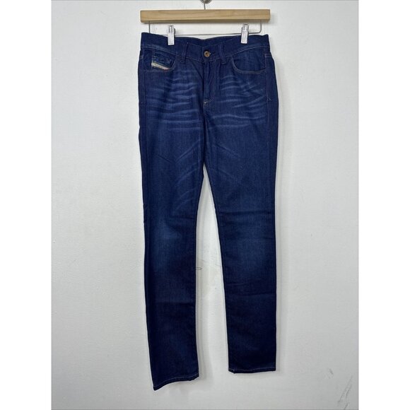 Diesel Women Hi-Vy Jeans Super Slim Straight 26x32 Cotton Blend Blue Zip Fly - Picture 2 of 8